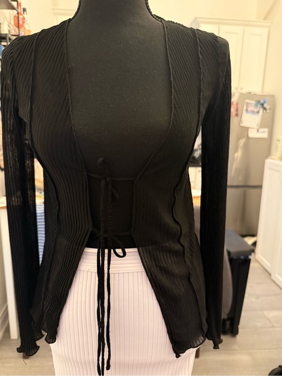 Zara Tops - Zara Black Ribbed Tie-Front Long Sleeve Top